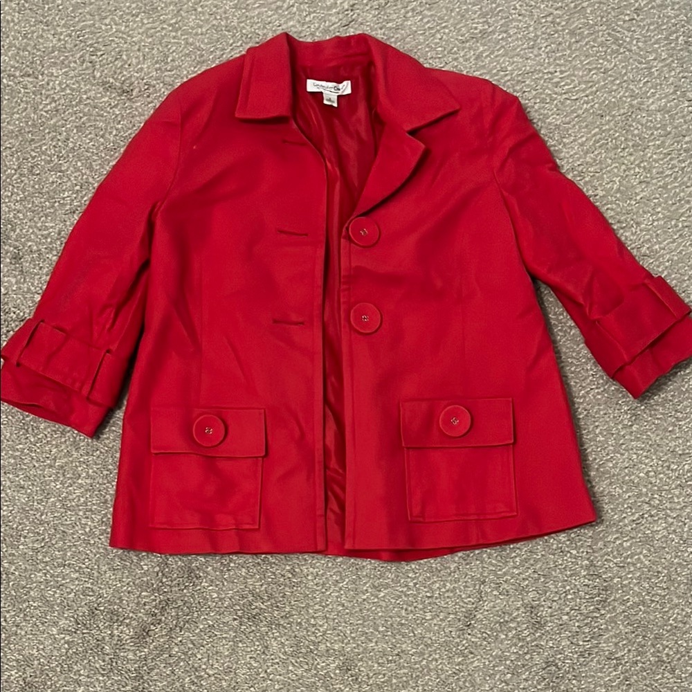 Coldwater Creek Red Trench Coat with Classic Lapel and Relaxed Fit